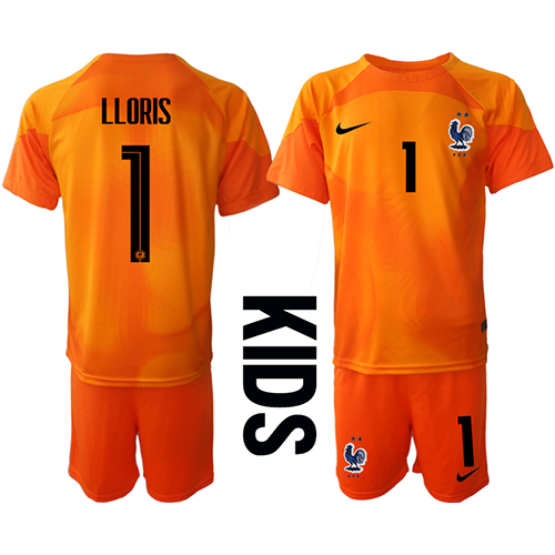 Frankrike Hugo Lloris #1 Målvakt Replika babykläder Hemmaställ Barn VM 2022 Kortärmad (+ korta byxor)